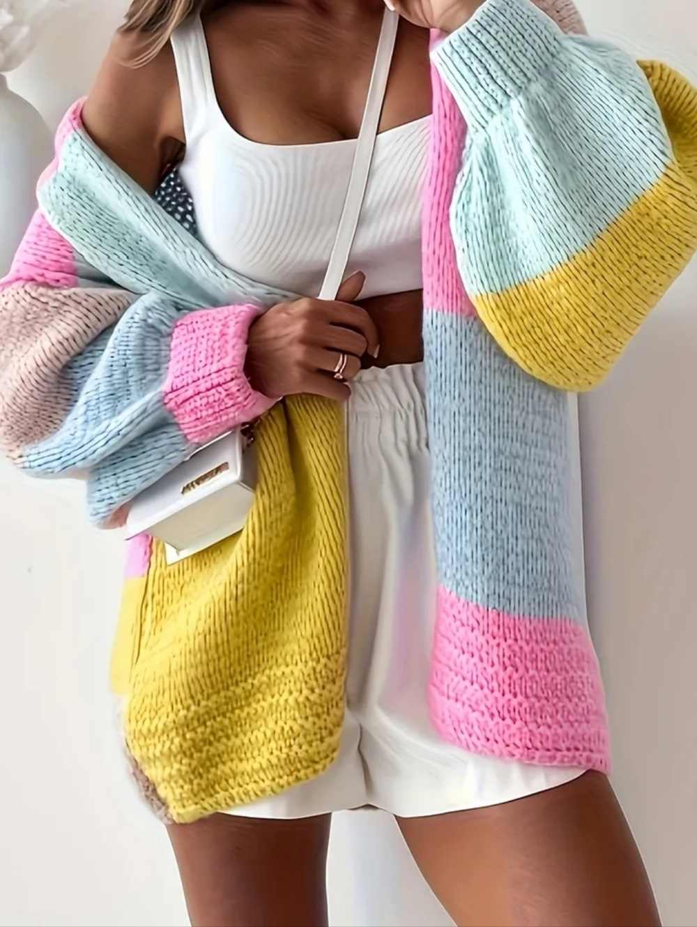 Colorblock Knit Cardigan Sweater - Pastel Multi - Picture 5 of 5